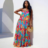 Loose Print Sling Maxi Dress GANY-LB3106