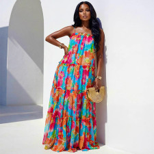 Loose Print Sling Maxi Dress GANY-LB3106