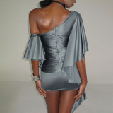 Slash Shoulder Ruffles Mini Dress XEF-K6D06712A