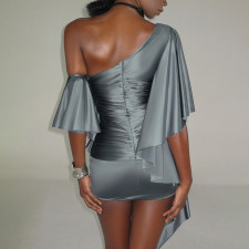 Slash Shoulder Ruffles Mini Dress XEF-K6D06712A
