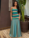 Stripe Contrast Color Maxi Dress BMF-861