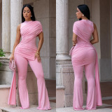 Solid Color Sleeveless Ruched Jumpsuit BY-7700