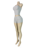 Stripe Wrap Chest Top Two Piece Shorts Set CH-26016
