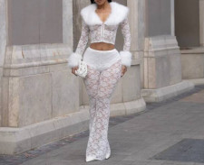 Solid Color Lace Jacquard See Through Micro Flare Pants LSD-2694