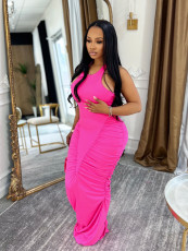 Sleeveless Solid Color Ruched Maxi Dress BMF-862