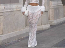 Solid Color Lace Jacquard See Through Micro Flare Pants LSD-2694