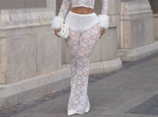 Solid Color Lace Jacquard See Through Micro Flare Pants LSD-2694