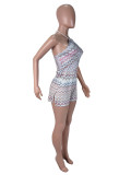Colorful Wave Print Backless Romper SHD-9979