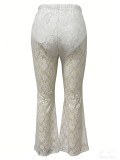 Solid Color Lace Jacquard See Through Micro Flare Pants LSD-2694
