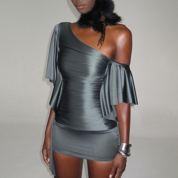 Slash Shoulder Ruffles Mini Dress XEF-K6D06712A