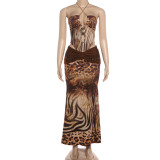 Halterneck Print Backless Maxi Dress XEF-K6S05008A