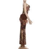 Halterneck Print Backless Maxi Dress XEF-K6S05008A