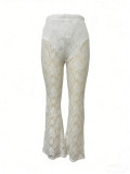 Solid Color Lace Jacquard See Through Micro Flare Pants LSD-2694