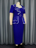 Plus Size Short Sleeve Ruffles Patchwork Midi Dress GKEN-AM041229