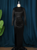 Plus Size Long Sleeve Split Maxi Dress GKEN-AM220851