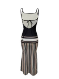 Contrast Color Sling Backless Maxi Dress LSD-2629