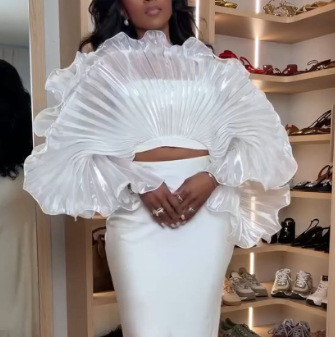 Ruffles See Through Press Pleated Top LSD-2813
