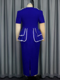 Plus Size Short Sleeve Ruffles Patchwork Midi Dress GKEN-AM041229