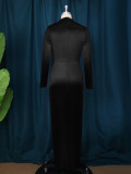 Plus Size Long Sleeve Split Maxi Dress GKEN-AM220851
