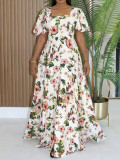 Print  Puff Sleeve Maxi Dress GYLY-11198
