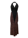 Leopard Print Patchwork Backless Maxi Dress LSD-2709
