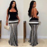 Contrast Color Sling Backless Maxi Dress LSD-2629