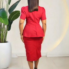 Plus Size Solid Color Short Sleeve Midi Dress GATE-625