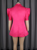 Puff Sleeve V Neck Single Breasted Mini Dress GKEN-AOW051228