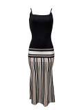 Contrast Color Sling Backless Maxi Dress LSD-2629