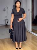 Solid Color Short Sleeve Maxi Dress GYLY-10997