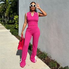 Polka Dot Print Sleeveless Top Two Piece Pants Set YNSF-8031