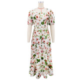Print  Puff Sleeve Maxi Dress GYLY-11198