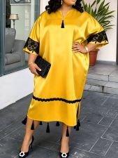 Bat Sleeve V Neck Satin Midi Dress GKEN-ADR060245