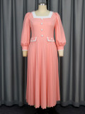 Plus Size Single Breasted Square Neck Maxi Dress GKEN-AM041206
