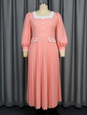 Plus Size Single Breasted Square Neck Maxi Dress GKEN-AM041206