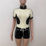 Contrast Color Patchwork Zipper Sport Short Suit LSD-2651