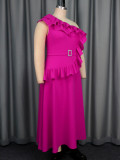 Plus Size Single Shoulder Hot Drill Maxi Dress GKEN-AM041037