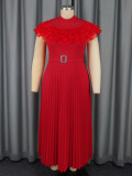 Plus Size Solid Color Press Pleated Maxi Dress GKEN-AM041123