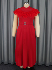 Plus Size Solid Color Press Pleated Maxi Dress GKEN-AM041123