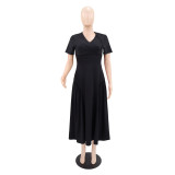 Solid Color Short Sleeve Maxi Dress GYLY-10997