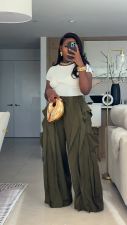 Solid Color Ruffles Patchwork Wide Leg Pants LSD-2720