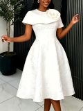 Plus Size Jacquard Short Sleeve Maxi Dress GKEN-ADR060334