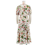 Print  Puff Sleeve Maxi Dress GYLY-11198