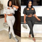 Polka Dot Print Holes Two Piece Pants Set YNSF-8032