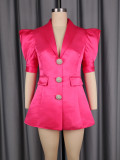 Puff Sleeve V Neck Single Breasted Mini Dress GKEN-AOW051228