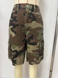 Zipper Camouflage Print Denim Short LSD-133811