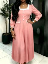 Plus Size Single Breasted Square Neck Maxi Dress GKEN-AM041206