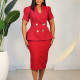 Plus Size Solid Color Short Sleeve Midi Dress GATE-625