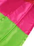 V Neck Bat Sleeve Contrast Color Satin Maxi Dress GKEN-ADR060129