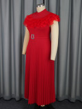 Plus Size Solid Color Press Pleated Maxi Dress GKEN-AM041123
